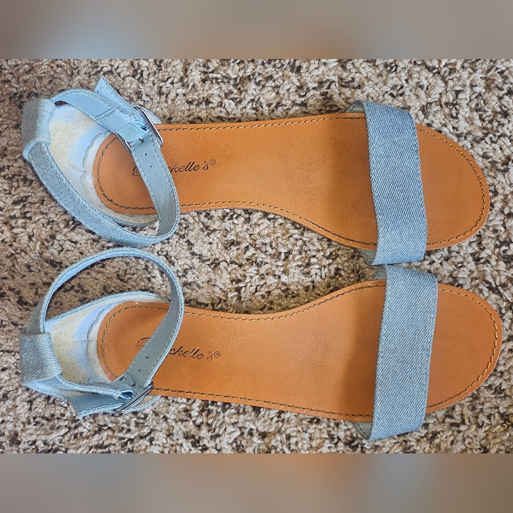 Breckelles Light Blue Denim Strap Flat Sandals